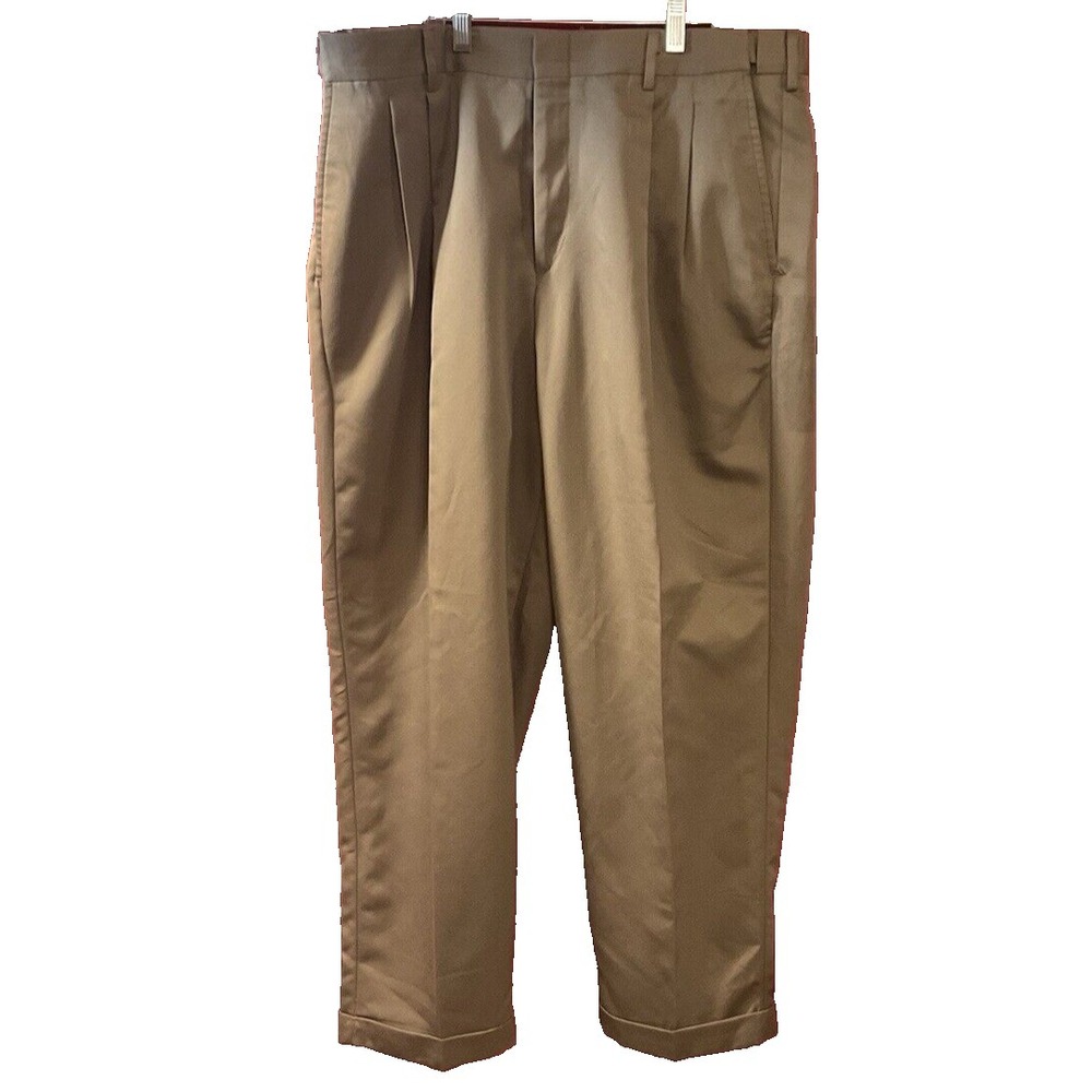 FARAH Classic Pleated Cuffed Olive Chino Pants 36 x 29‎  Stain Wrinkle Resistant
